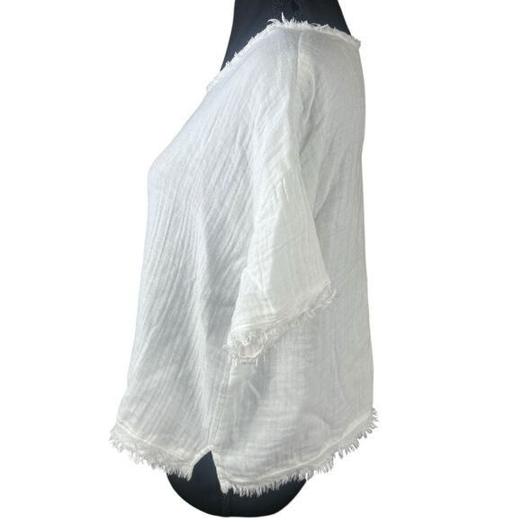 Eileen Fisher oversized XXS White Organic cropped frayed hem Minimalist blouse - Picture 2 of 8